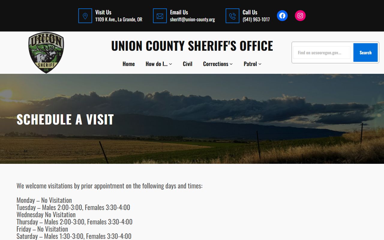 Union County Correctional Facility visitation schedule and inmate visit rules